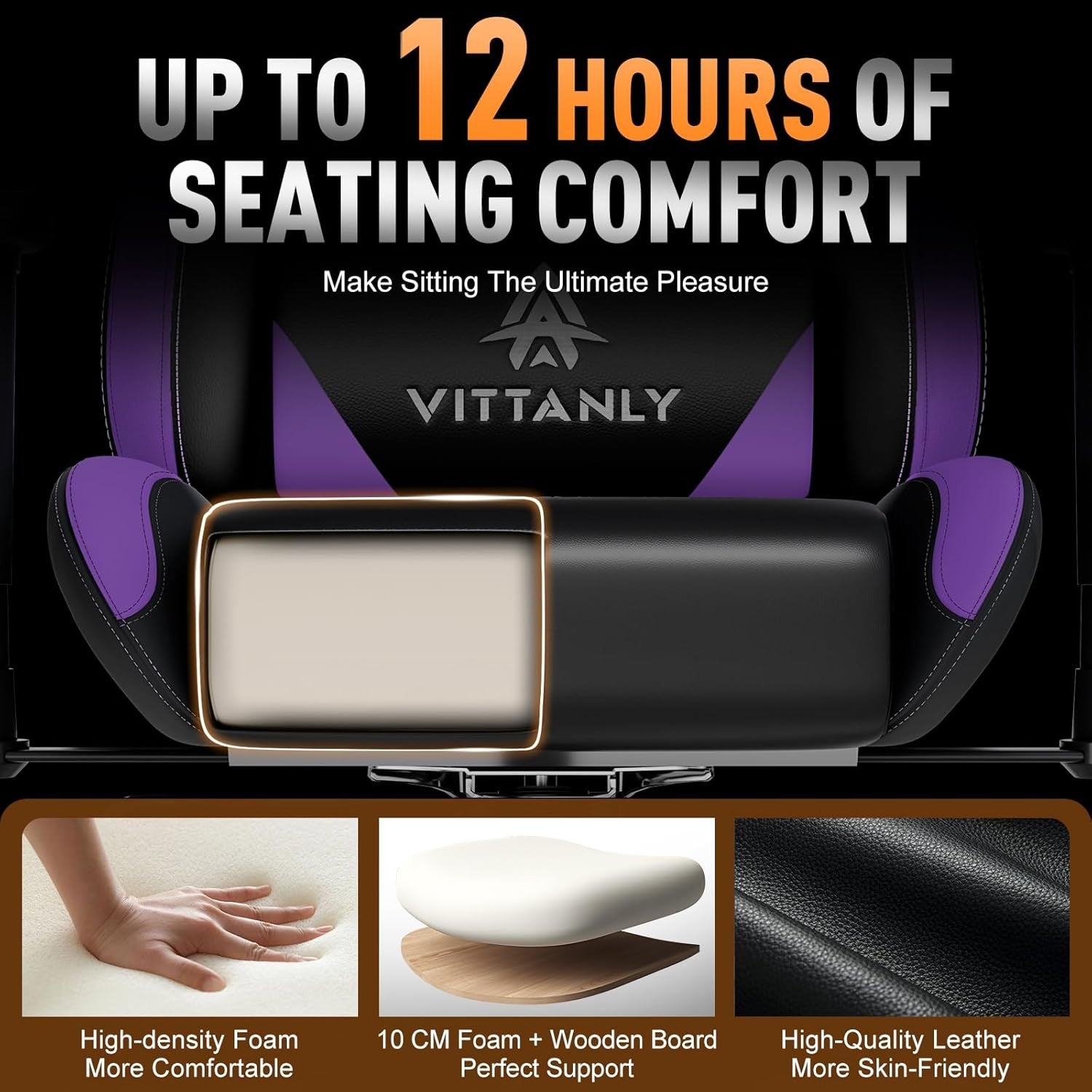 Ergonomic Gaming Chair Reclining Swivel PC Desk Chair Purple