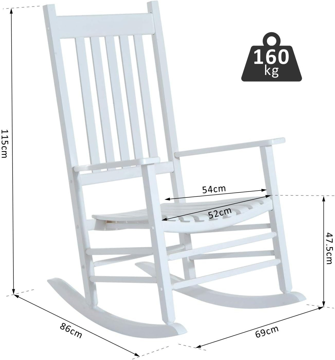 Outdoor Wooden Rocking Chair Garden Patio Porch Deck Balcony Seat 115cm H
