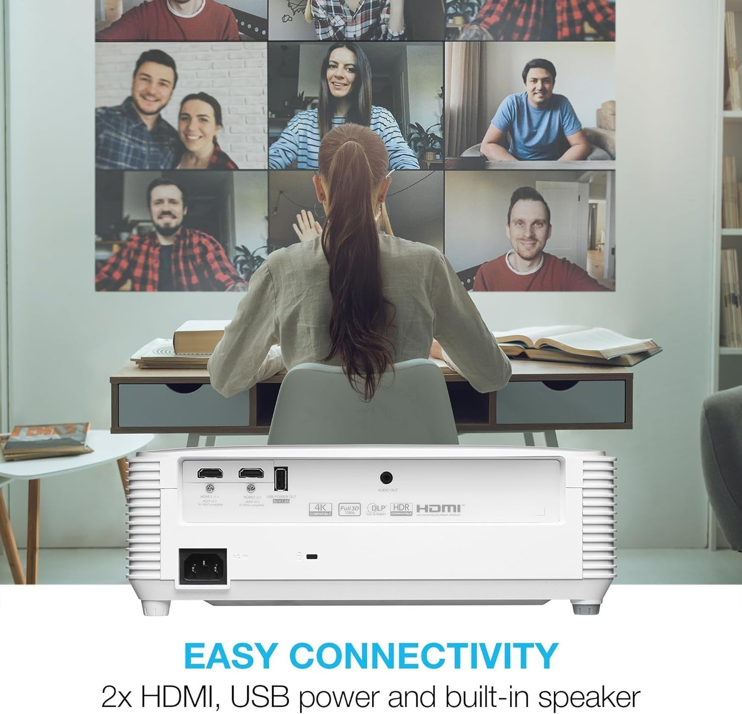 4000 Lumens 1080p Projector 4K HDR Input HDMI USB Office Home