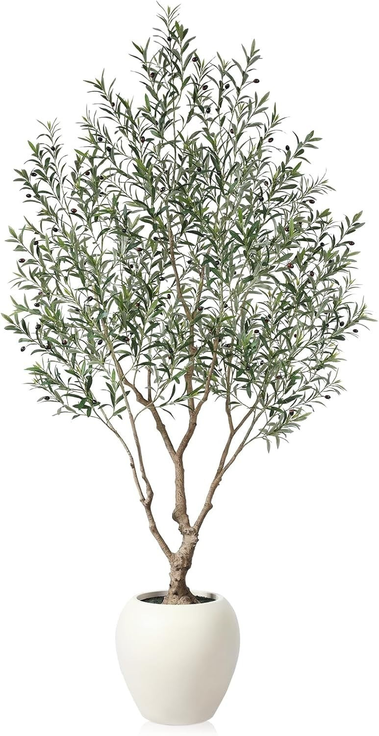 8ft Artificial Olive Tree in Artisan Planter Faux Green Indoor Home Decor Luxury
