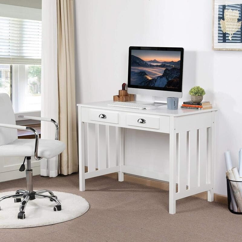 White Computer Desk 4 Drawer Home Office Table Hutch Laptop Workstation