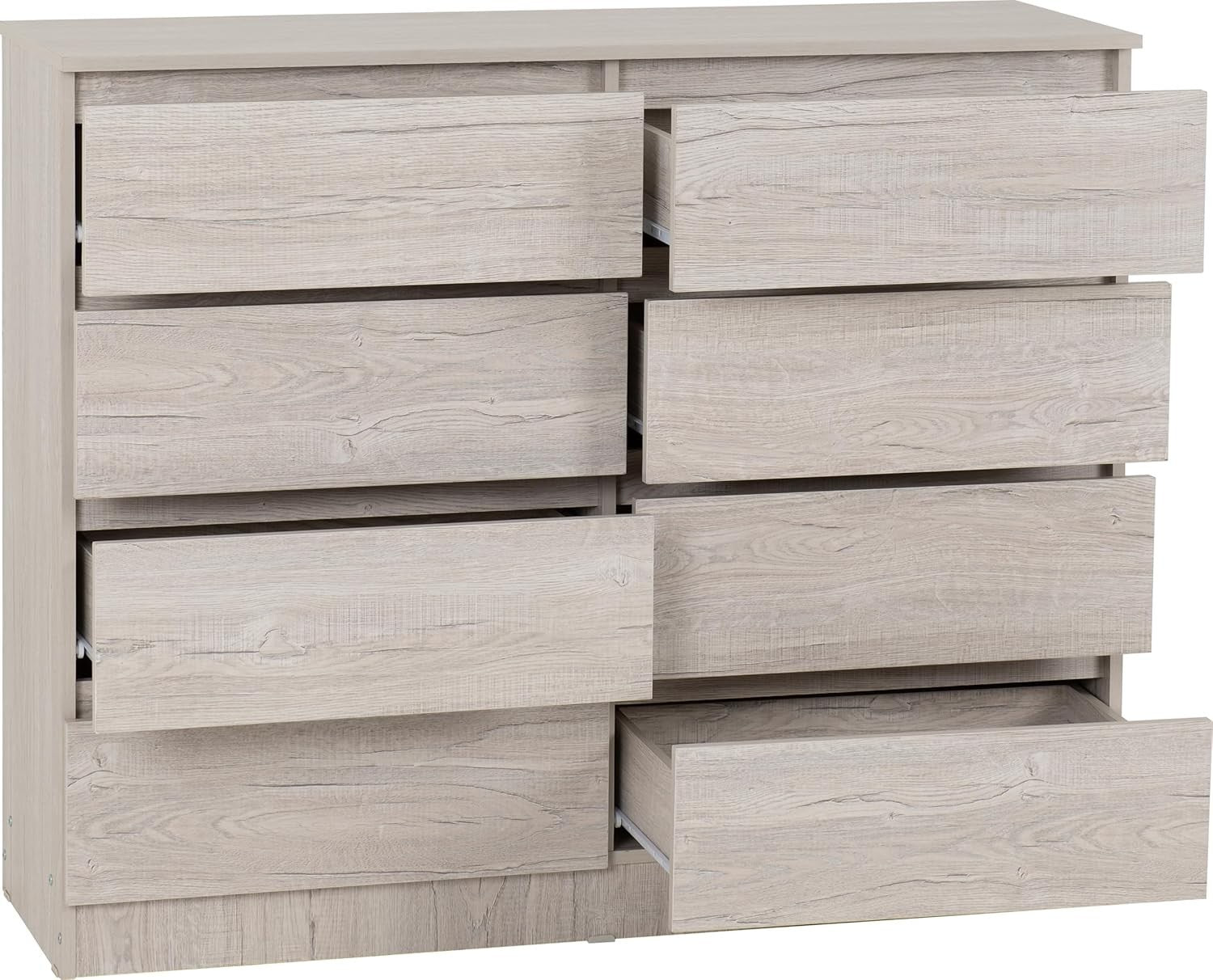 8 Drawer Bedroom Chest Slim Storage Cabinet Urban Snow Finish 121cm Wide