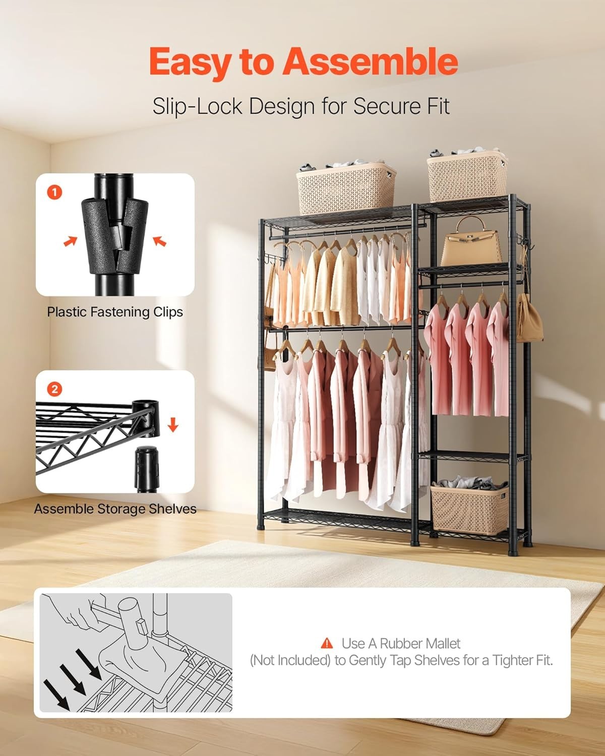 Heavy Duty Clothes Rack 6 Tier Steel Closet 363KG Wardrobe