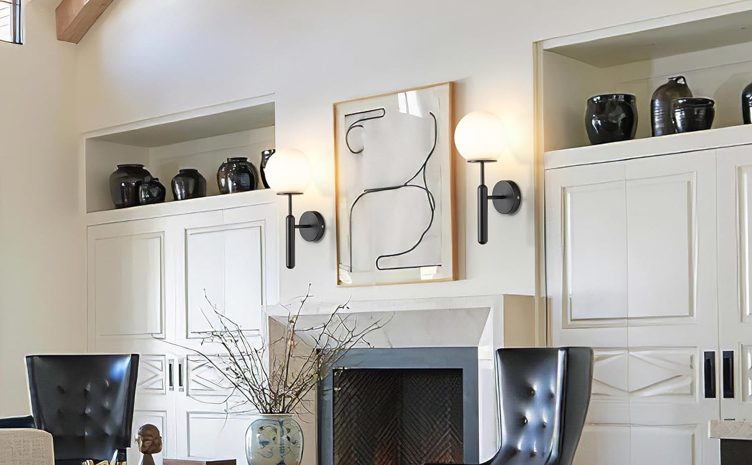 Battery Operated Black Brass Wall Sconces with Remote & Dimmable Glass