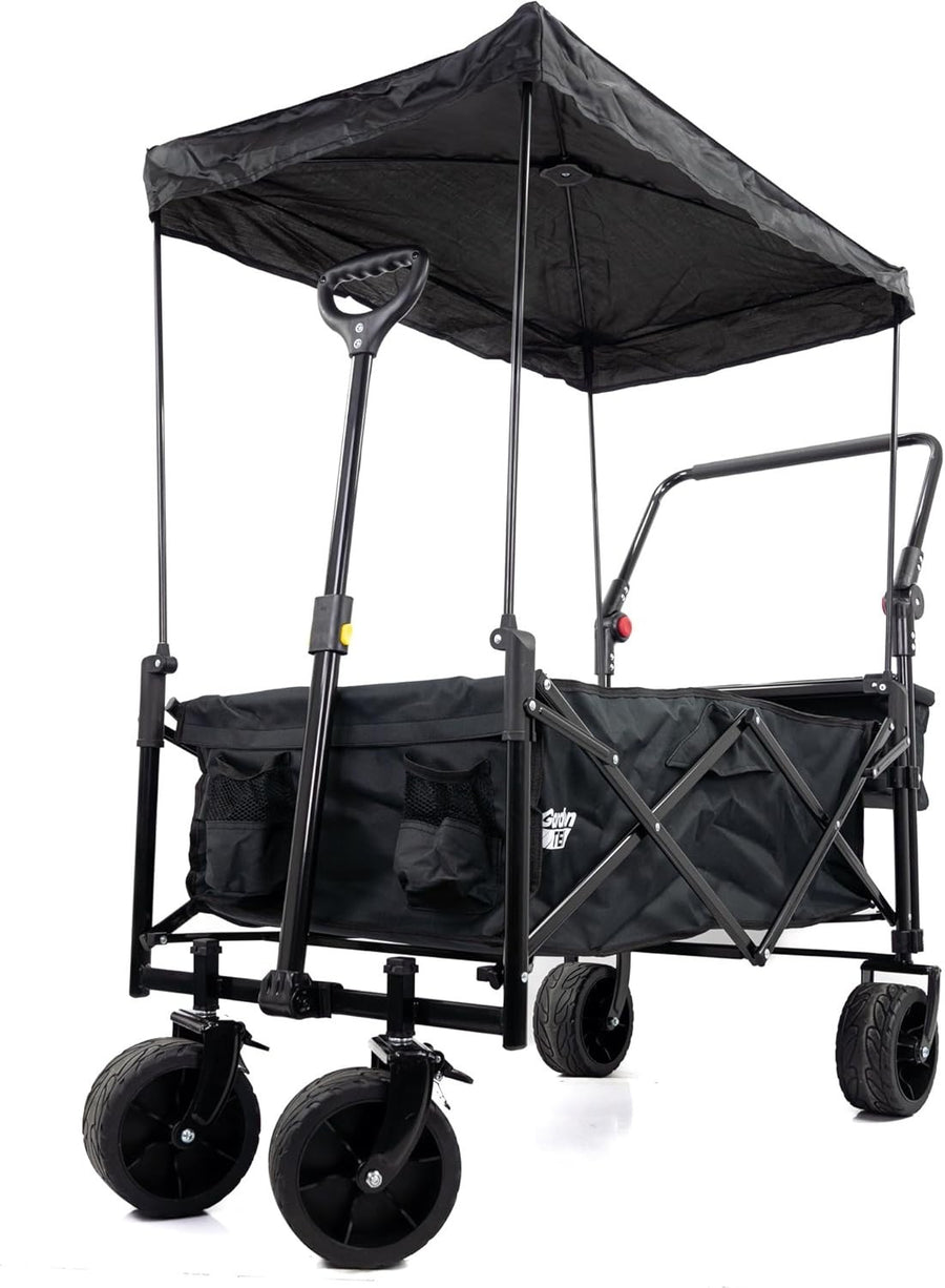 120L Folding Garden Trolley Wagon Cart With Canopy & Brakes Outdoor