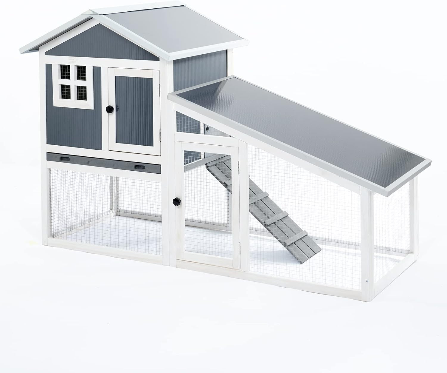 Large Double Rabbit Hutch & Run Outdoor Indoor 2 Tier Secure Wooden Cage