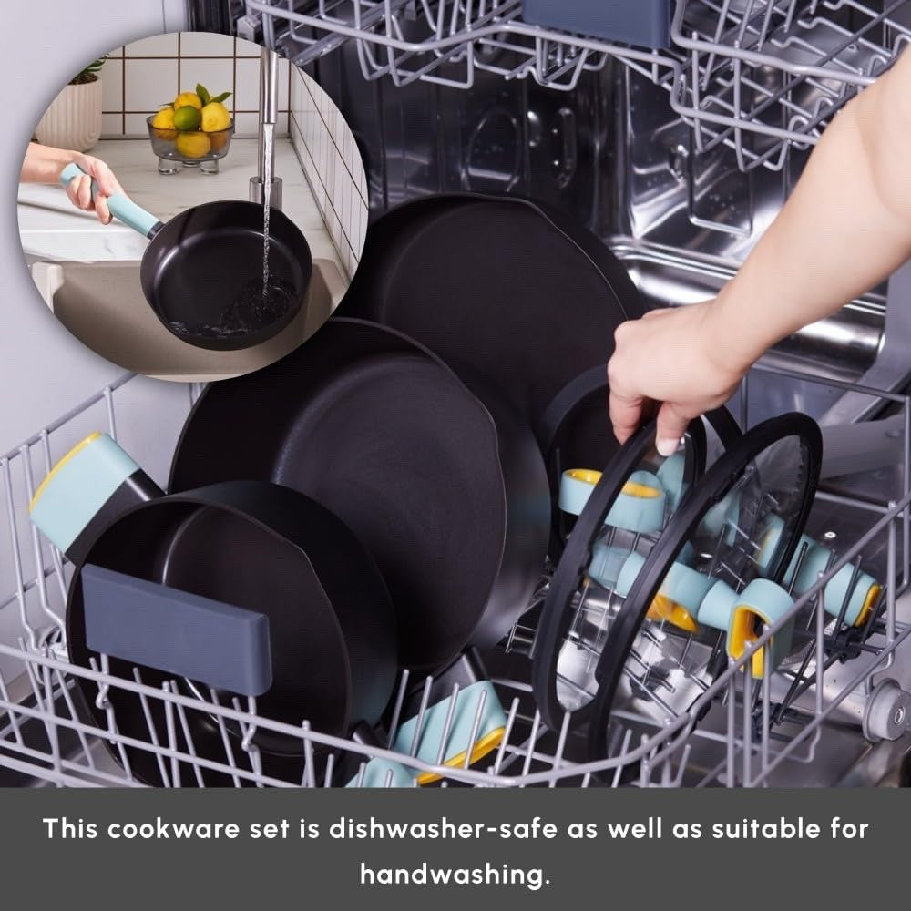 7Pcs Black Ceramic Non-Stick Cookware Set, PFAS-Free, Induction Dishwasher Safe