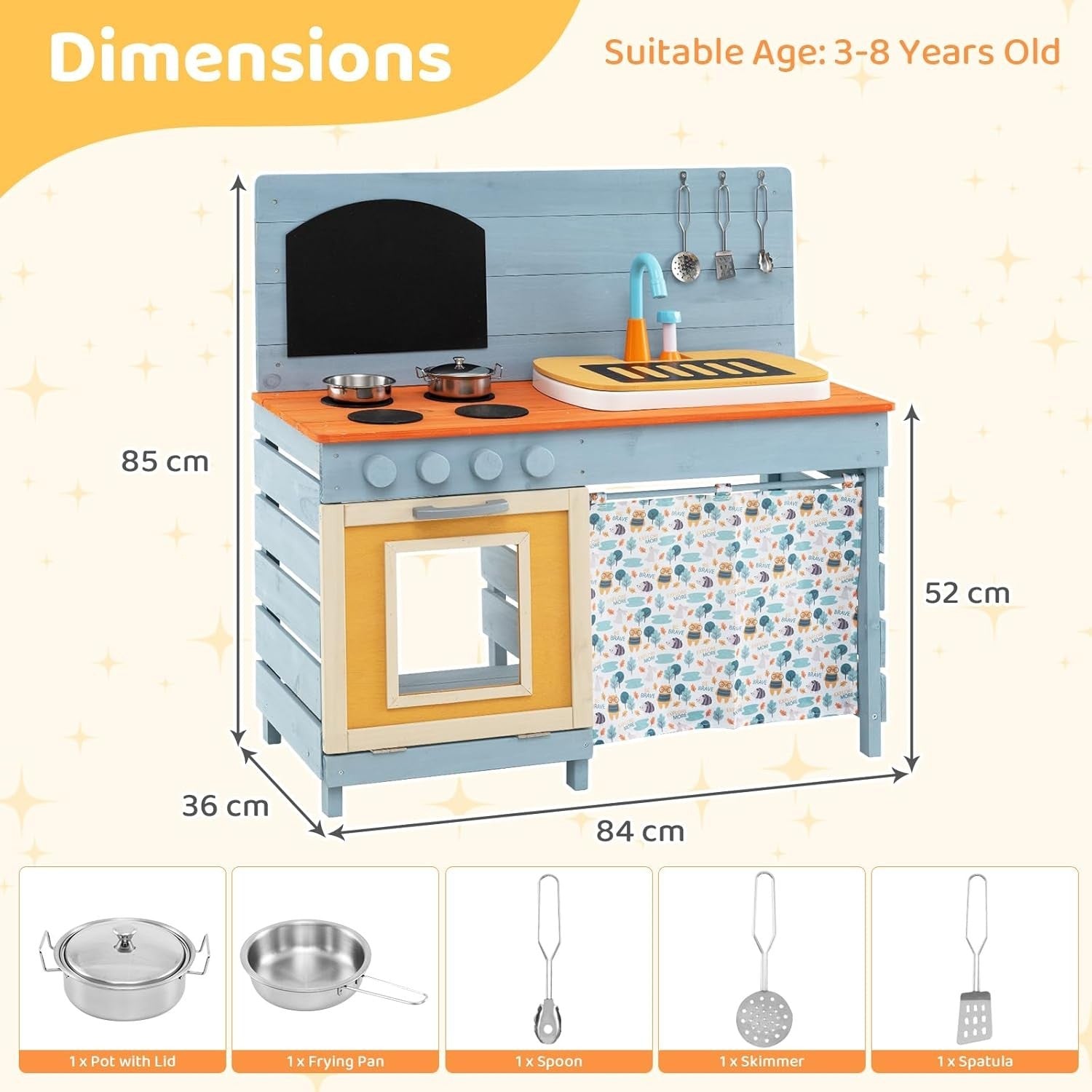 Outdoor Mud Kitchen Wooden Kids Playset Sink Chalkboard Toy Set