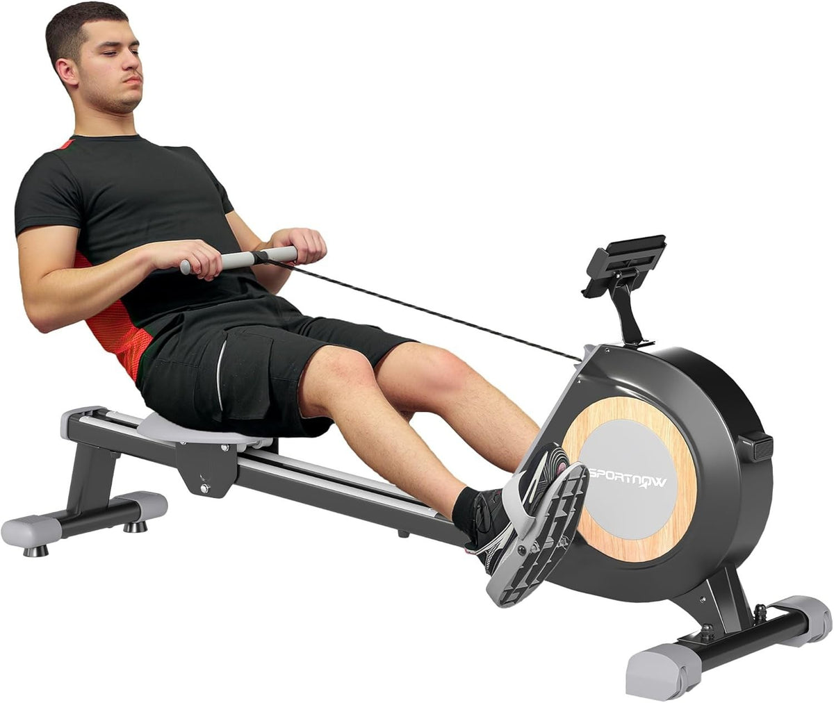 16-Level Magnetic Rowing Machine Dual Rail Quiet Rower Phone Holder 150KG