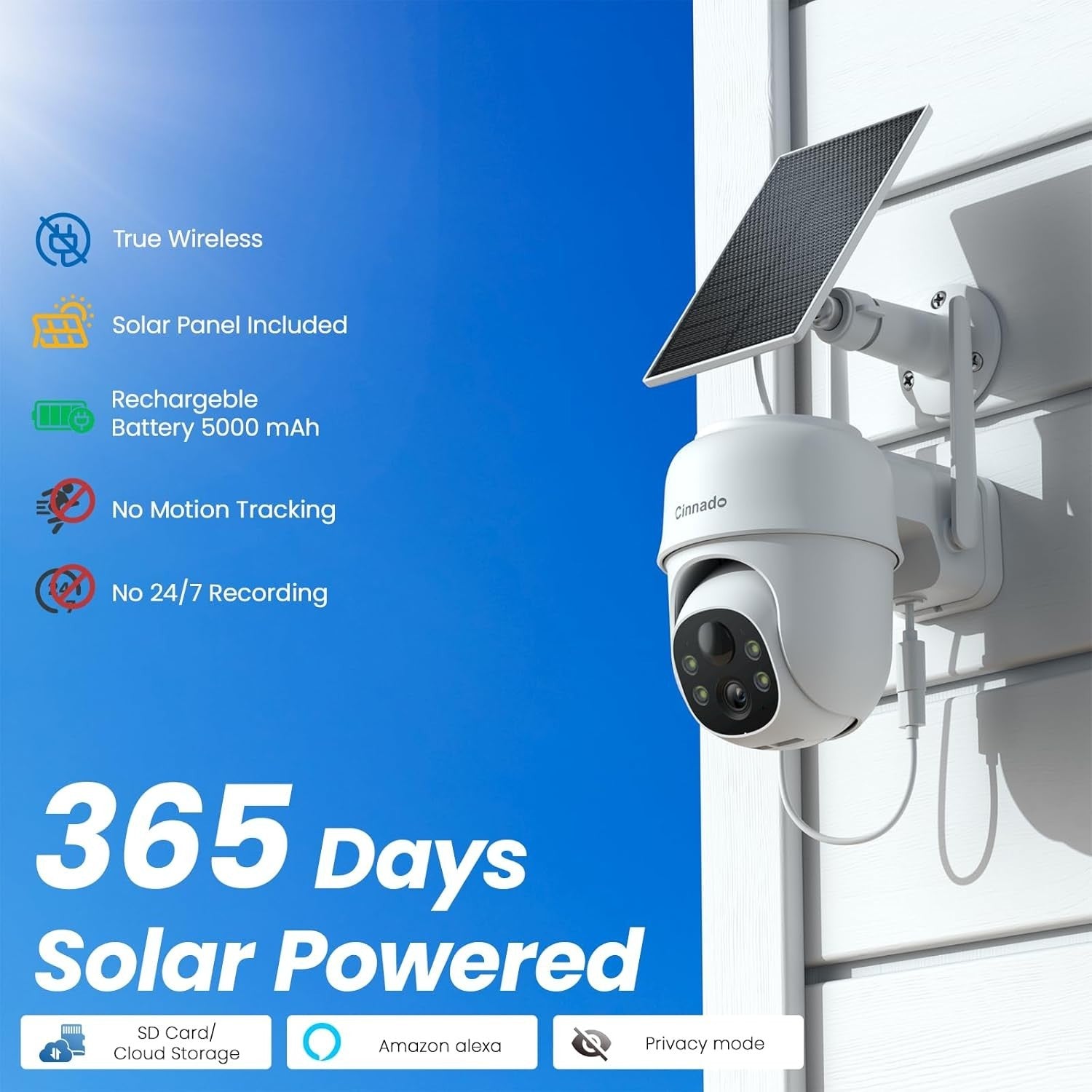 2K Solar Security Camera Wireless Outdoor PTZ Color Night Vision