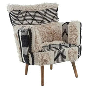 Shaggy Accent Armchair Boho Faux Fur Chair Wood Legs Vintage Statement