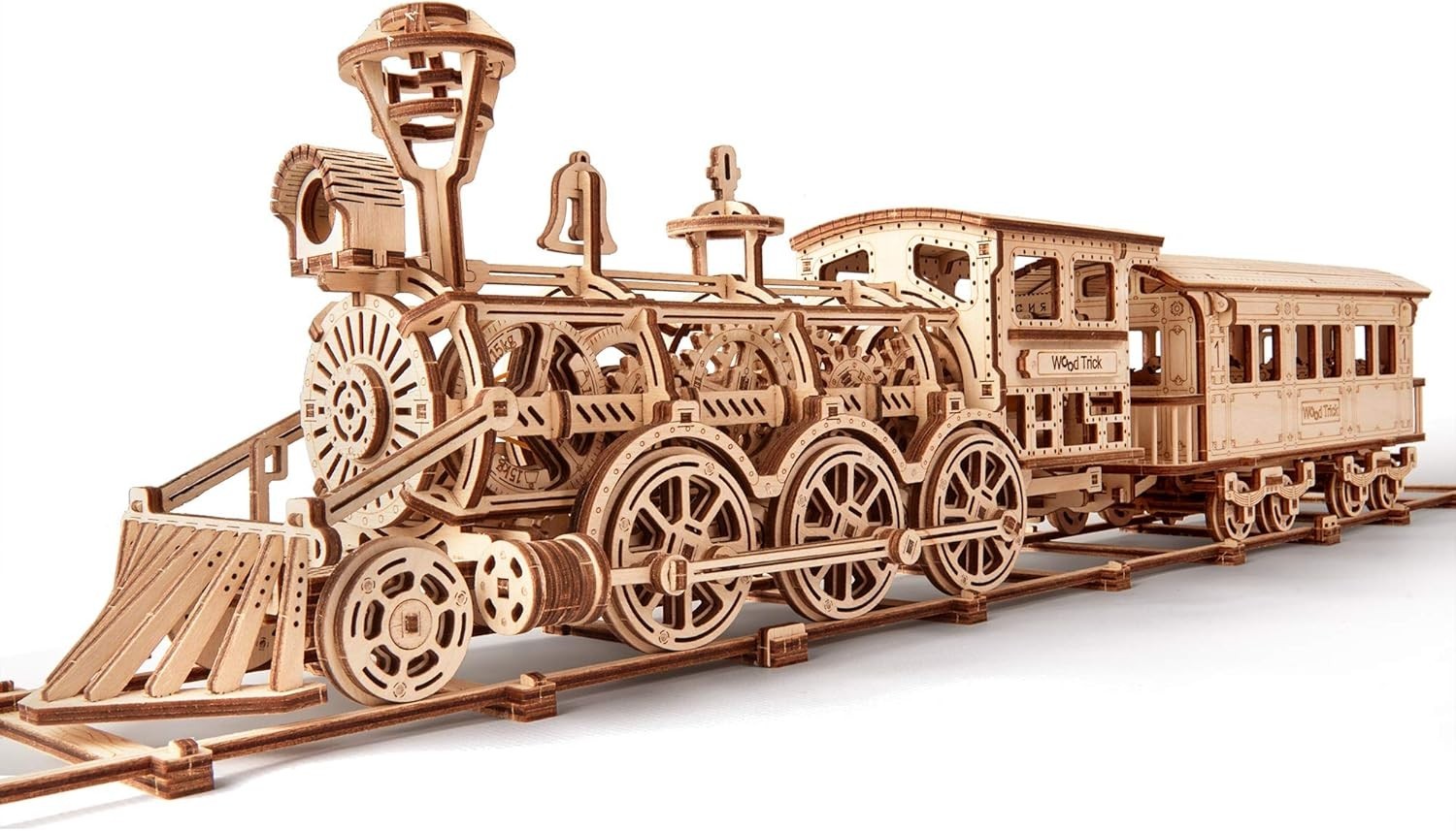 3D Wooden Train Set with Railway DIY Locomotive Puzzle Model Kit Adult