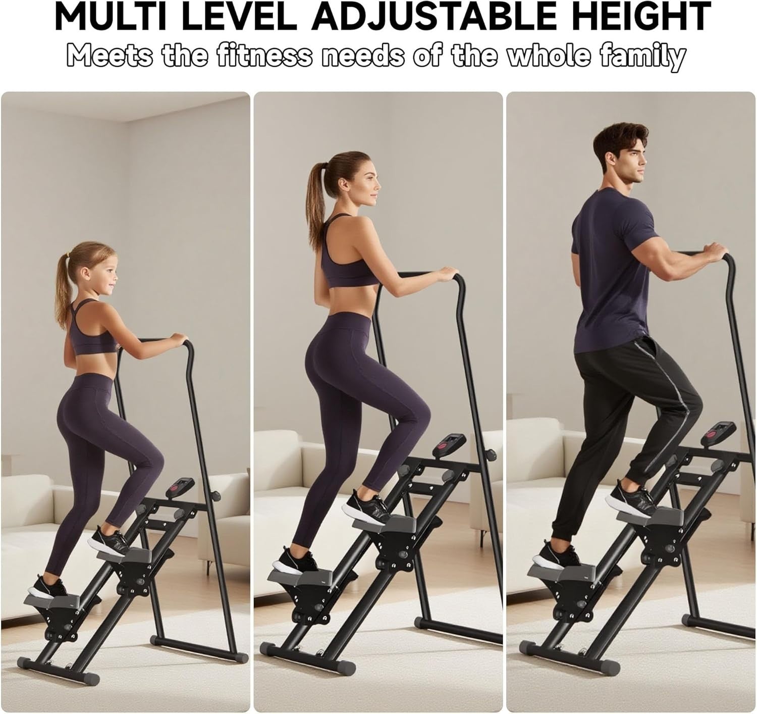 Foldable Vertical Climber Stepper w/ LCD Monitor, Adjustable Height & 150kg