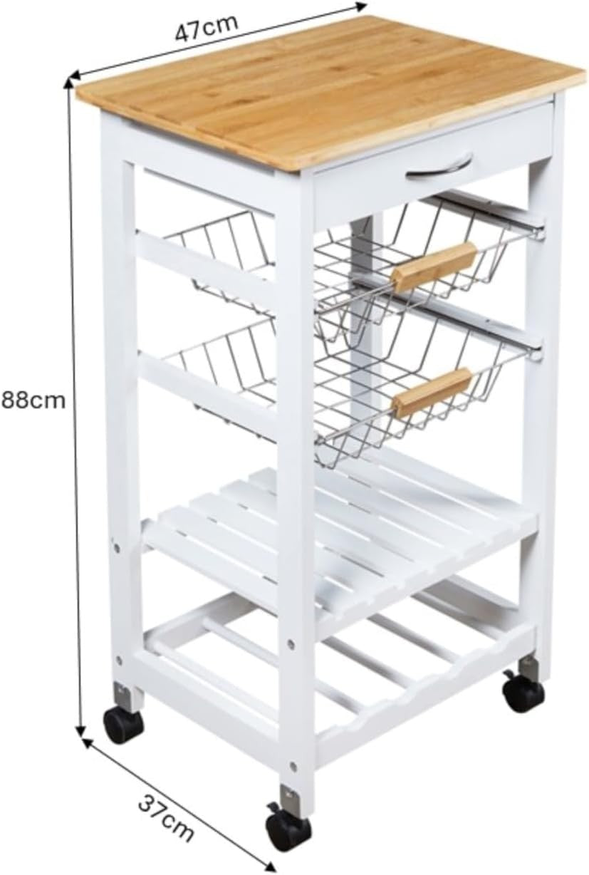 5 Tier Kitchen Trolley Rolling Storage Cart Drawer Baskets Wine Rack