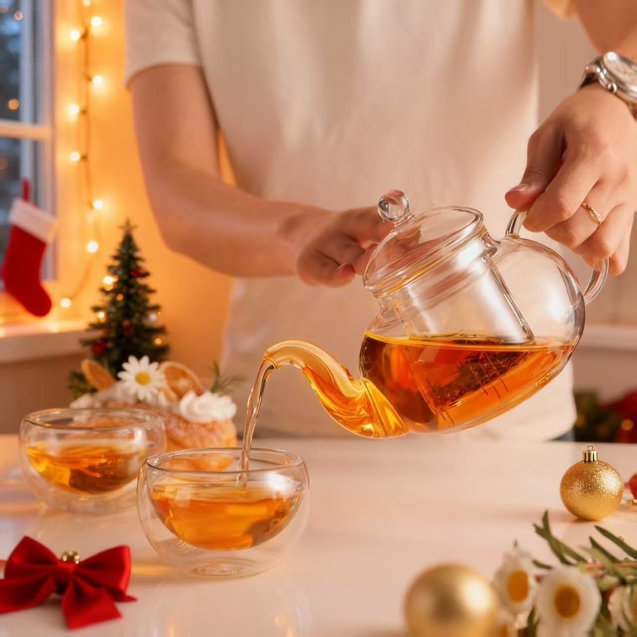 Glass Teapot 1000ml Stovetop Safe Tea Maker with Removable Infuser