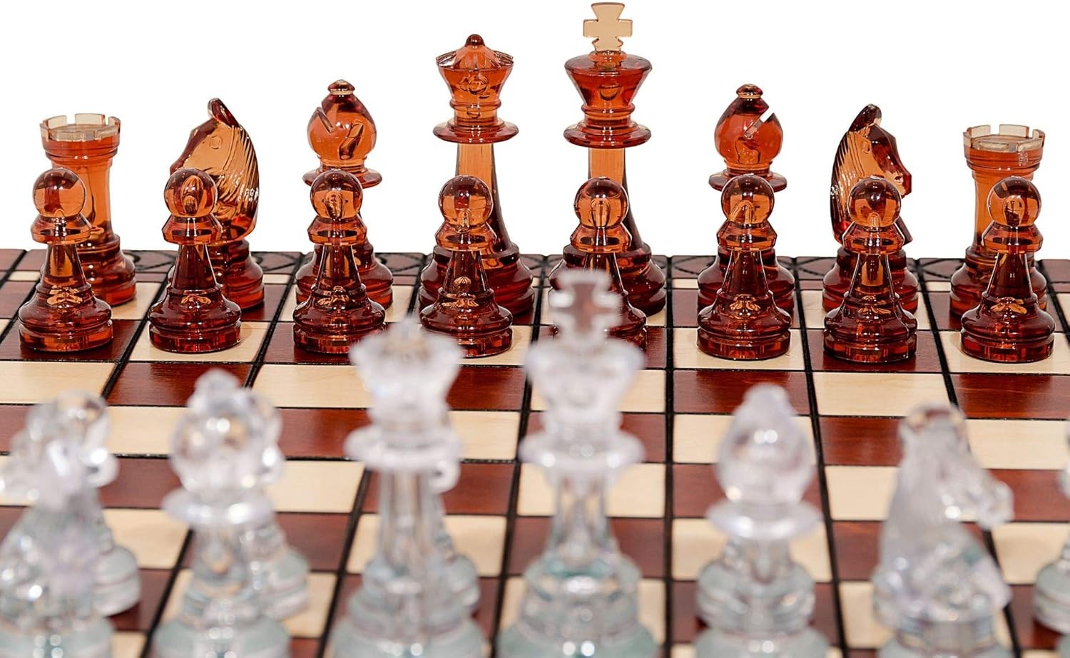 40cm Wooden Chess Set Amber Pieces | Foldable Board | Elegant Staunton Design