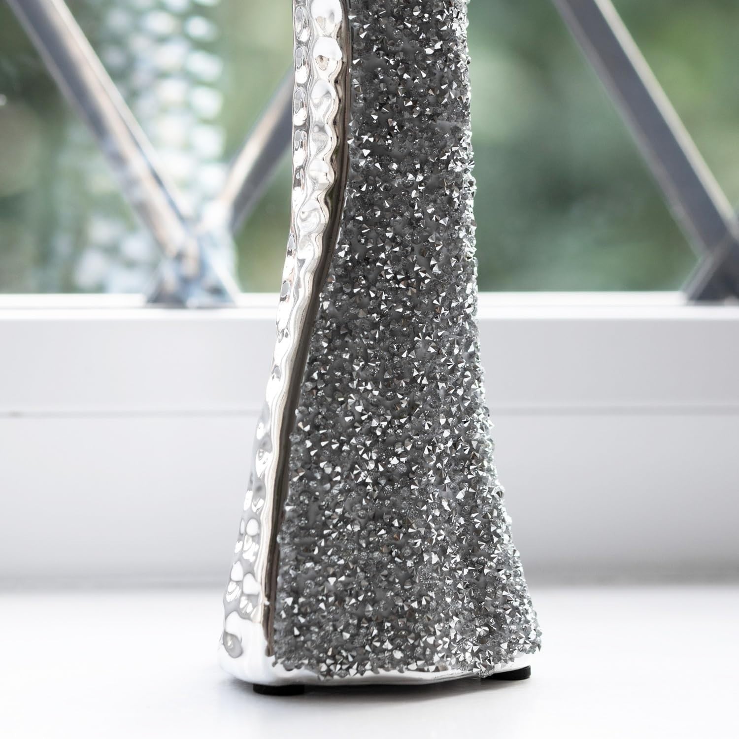 Elegant Silver Lady Figurine Set • Crushed Diamond Art Deco Ornaments