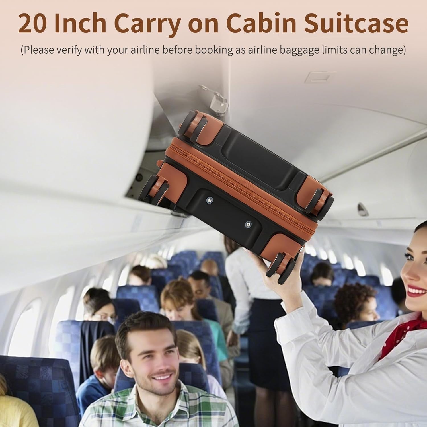 20” Cabin Suitcase for EasyJet Lightweight PP Hard Shell Spinner Wheels TSA