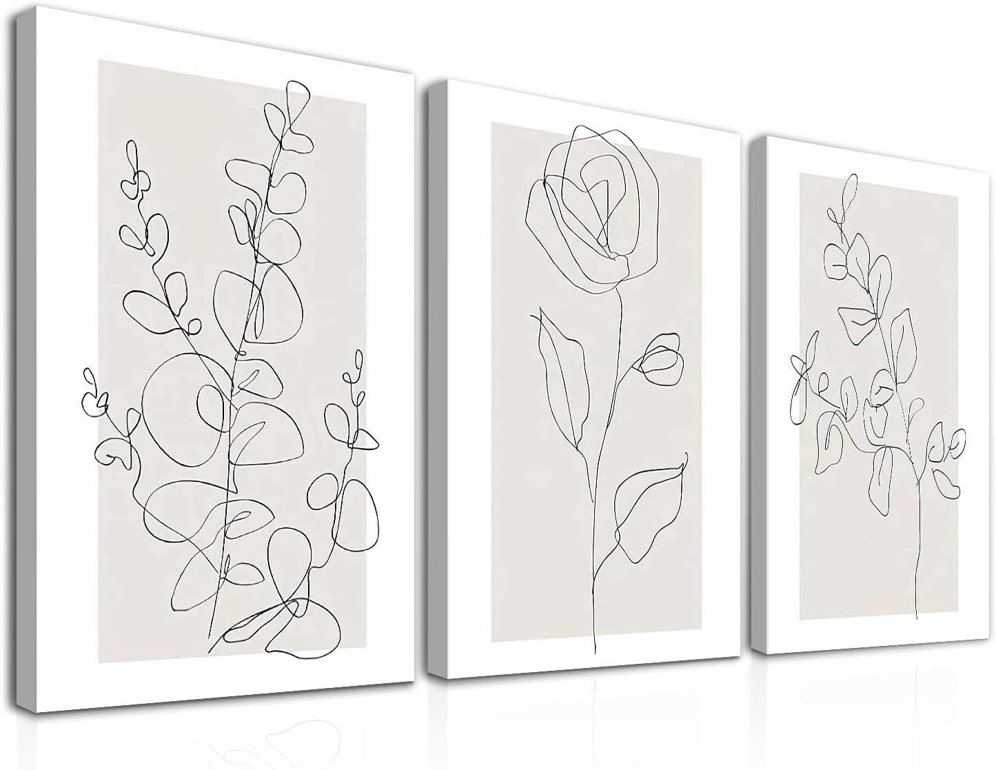 3Pcs Framed Minimalist Flower Line Wall Art 12x16in