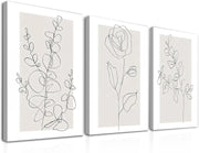 3Pcs Framed Minimalist Flower Line Wall Art 12x16in