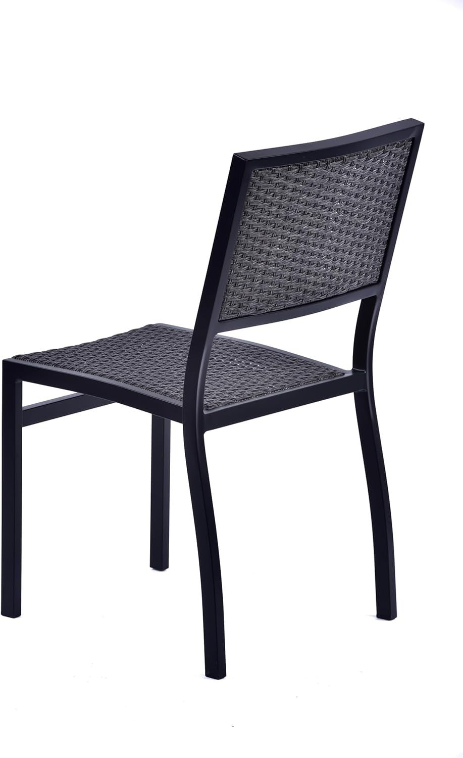 Grey Rattan Dining Chair Stackable Patio Garden Side Chair Metal Frame
