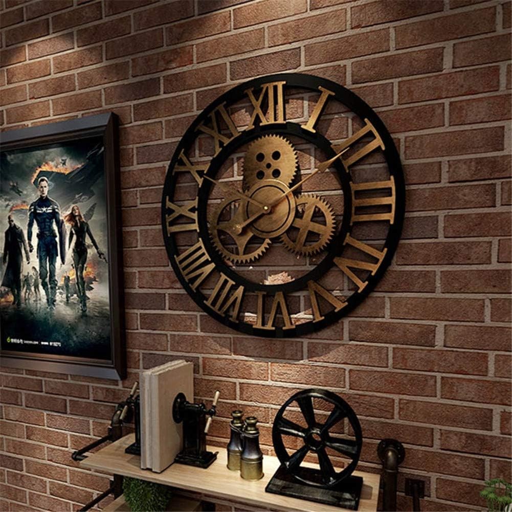 60cm Large Gold Roman Numeral Wall Clock Wood Open Face Silent Quartz Vintage