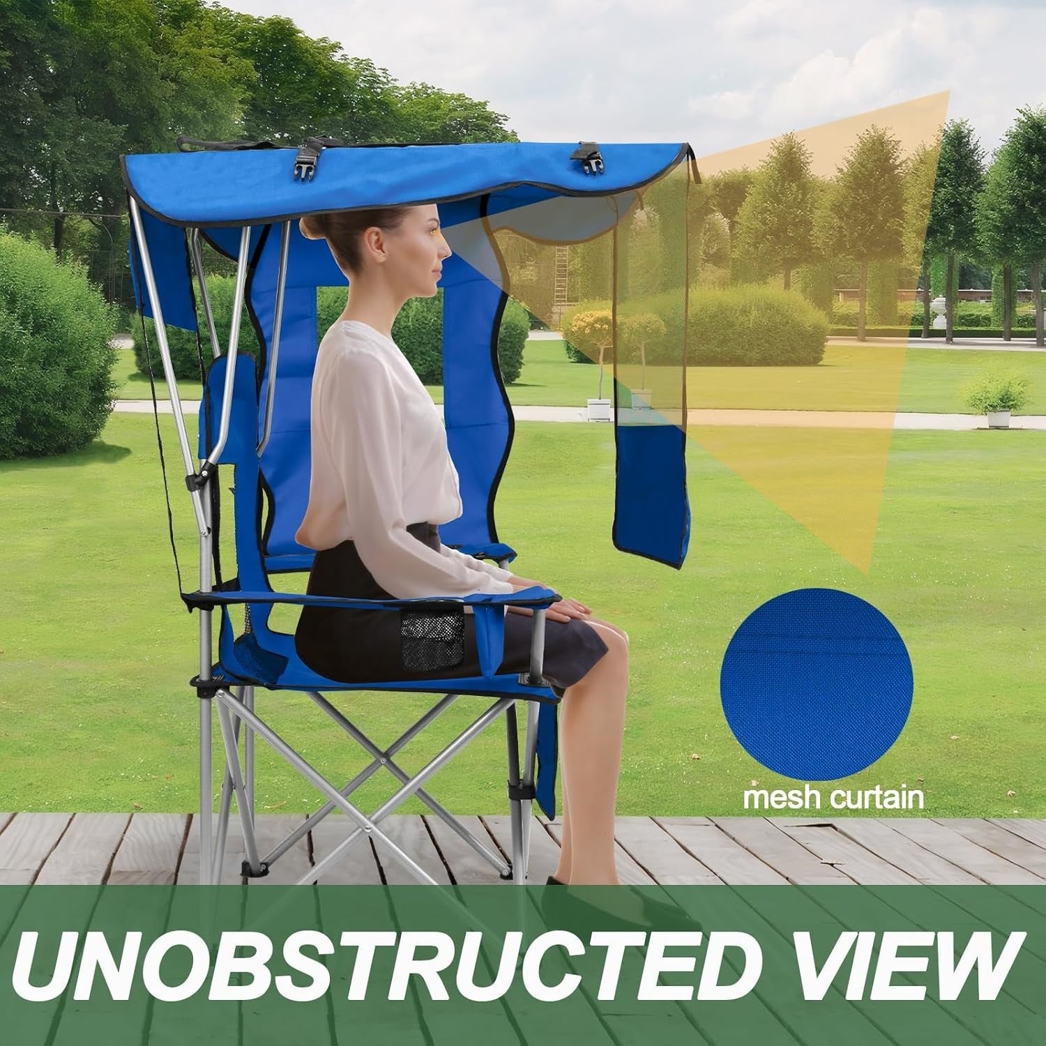 Foldable Beach Chair with Canopy Shade, Cooler Bag & Cup Holders Outdoor