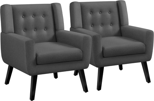 Set of 2 Dark Grey Linen Armchairs | Modern Button Tufted Tub Chairs