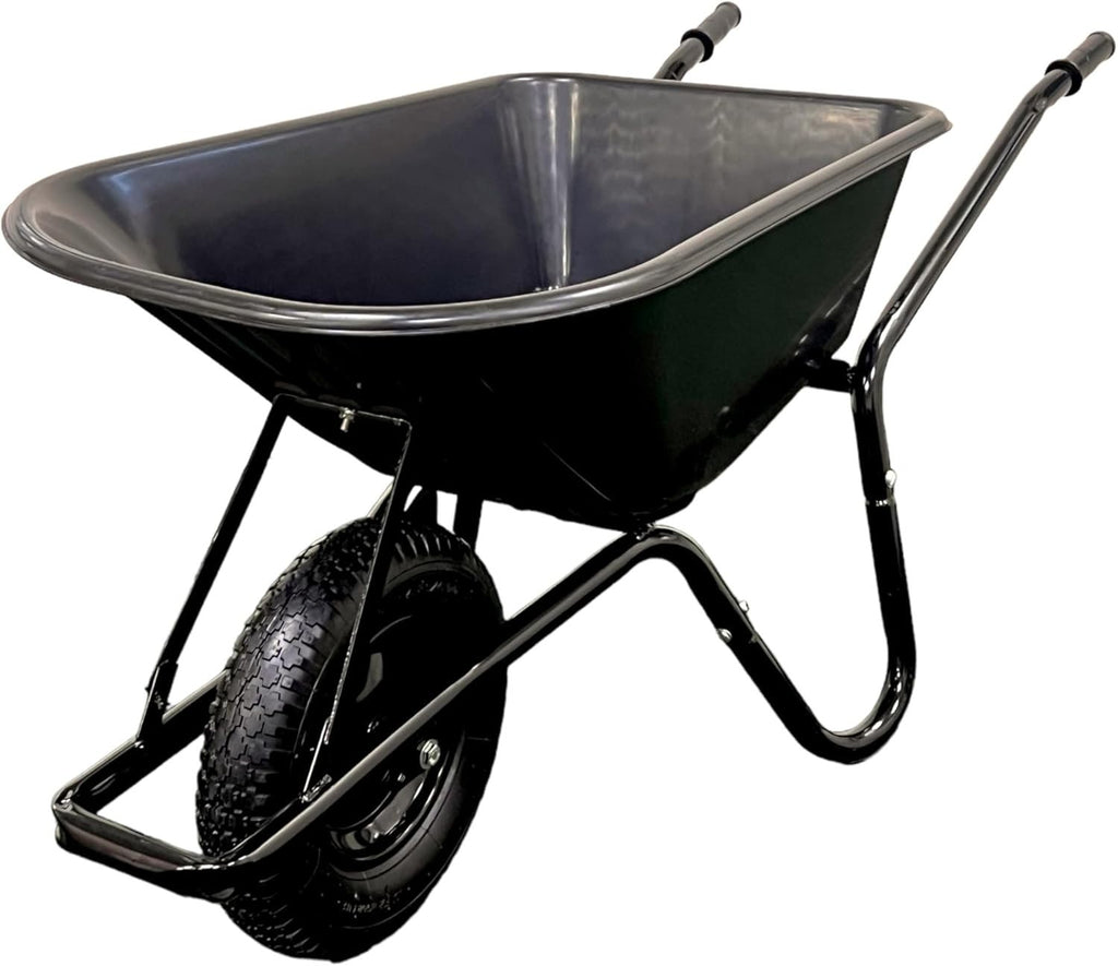 100L Wheelbarrow – Black Heavy Duty Steel Frame w/ Pneumatic Tyre 150kg Load
