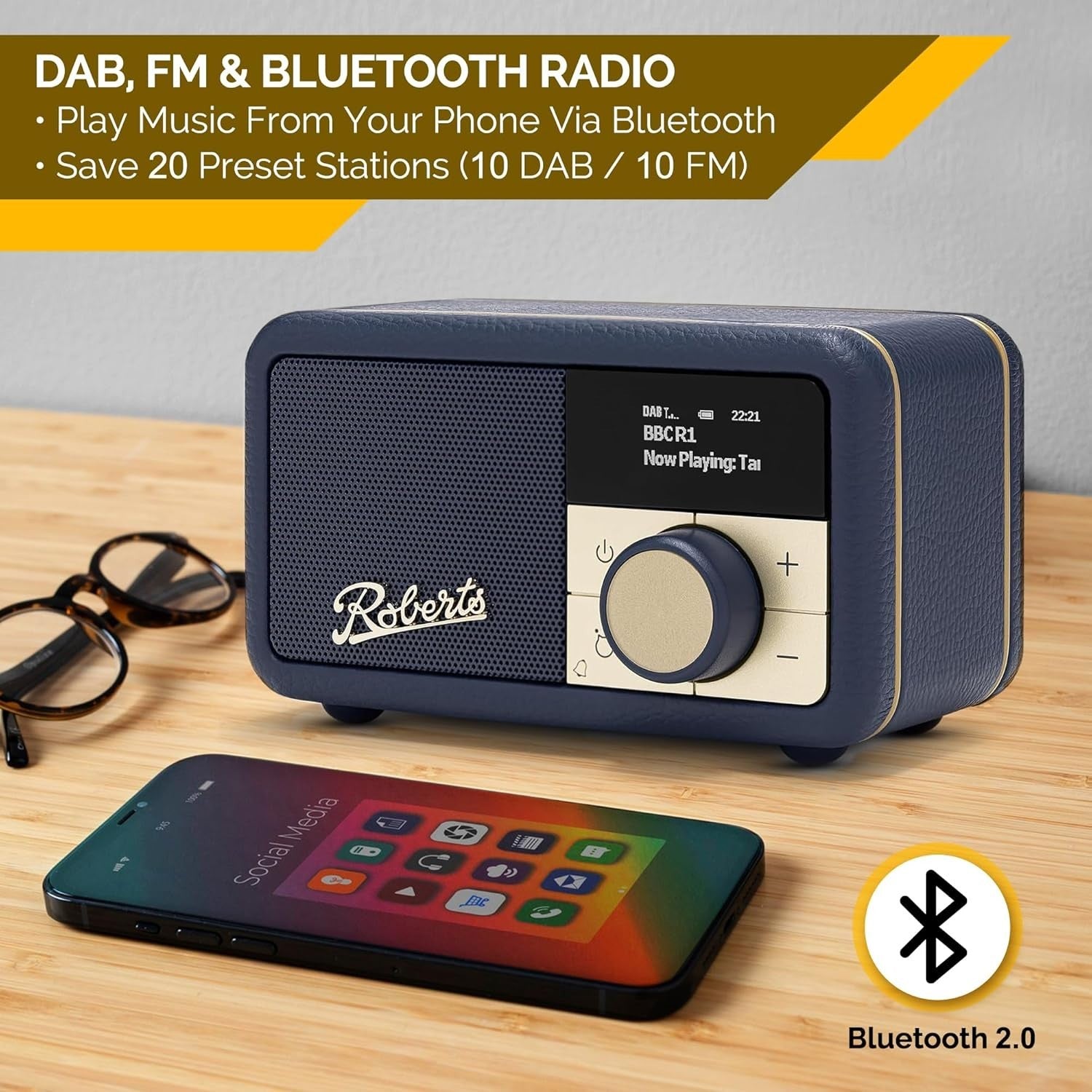 Portable FM DAB/DAB+ Digital Radio Bluetooth Speaker Midnight Blue