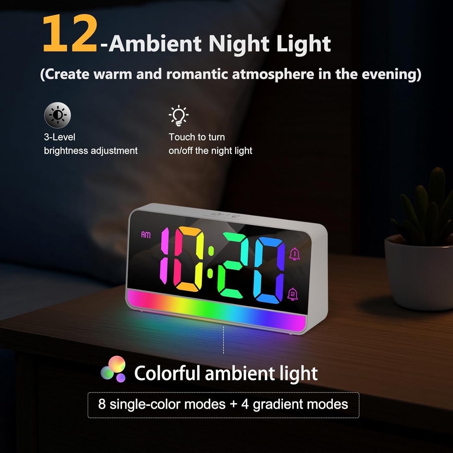 Super Loud Alarm Clock for Heavy Sleepers RGB Display USB Charging