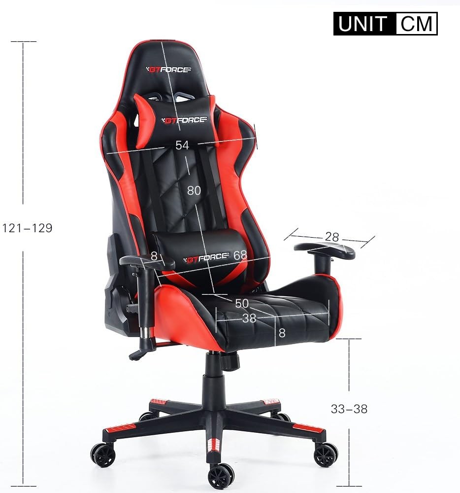 Reclining Gaming Chair Faux Leather Swivel High Back Red