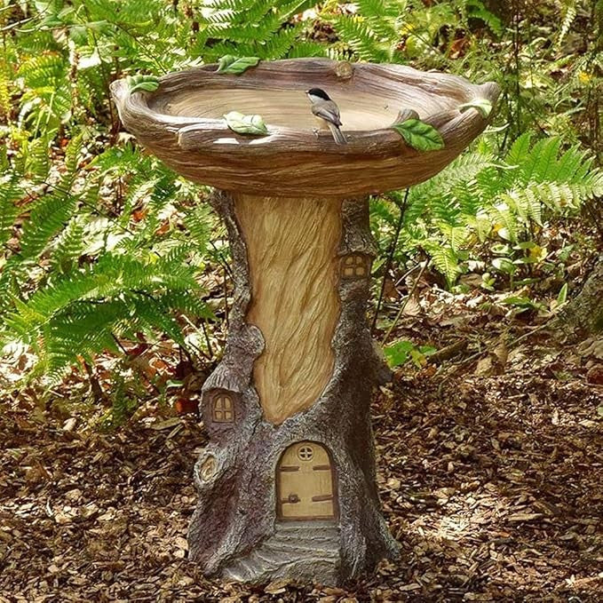 Fairy Tree Bird Bath Feeder – Polyresin Garden Ornament for Outdoor Decor