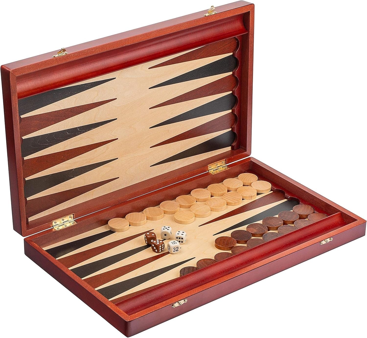 Large Wooden Backgammon Set 57x48cm Folding Board with Dice Cups Case