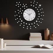 Large 50cm Silver Crystal Wall Clock Silent Modern Luxury Metal Round Decor