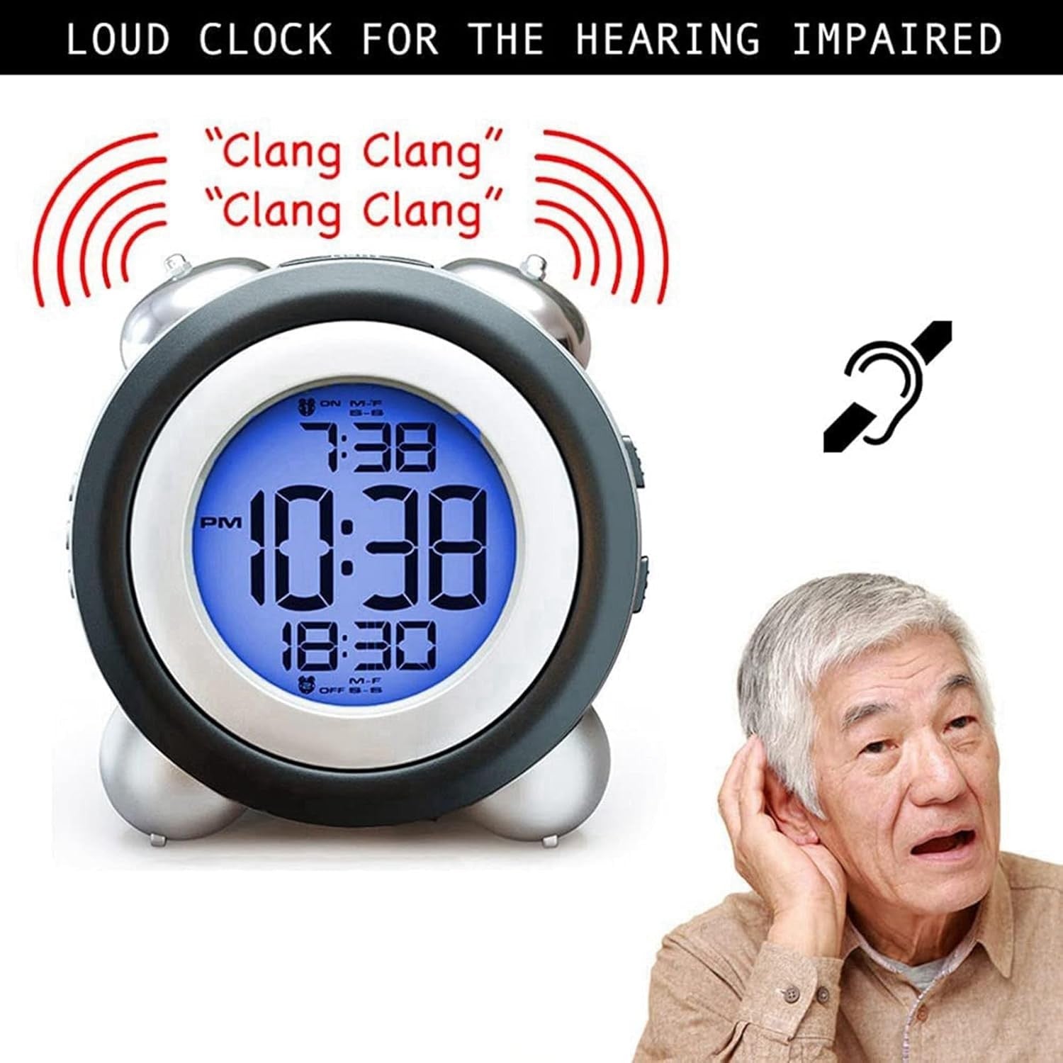 Loud Digital Alarm Clock Dual Alarm Blue Backlight Heavy Sleepers Large Display