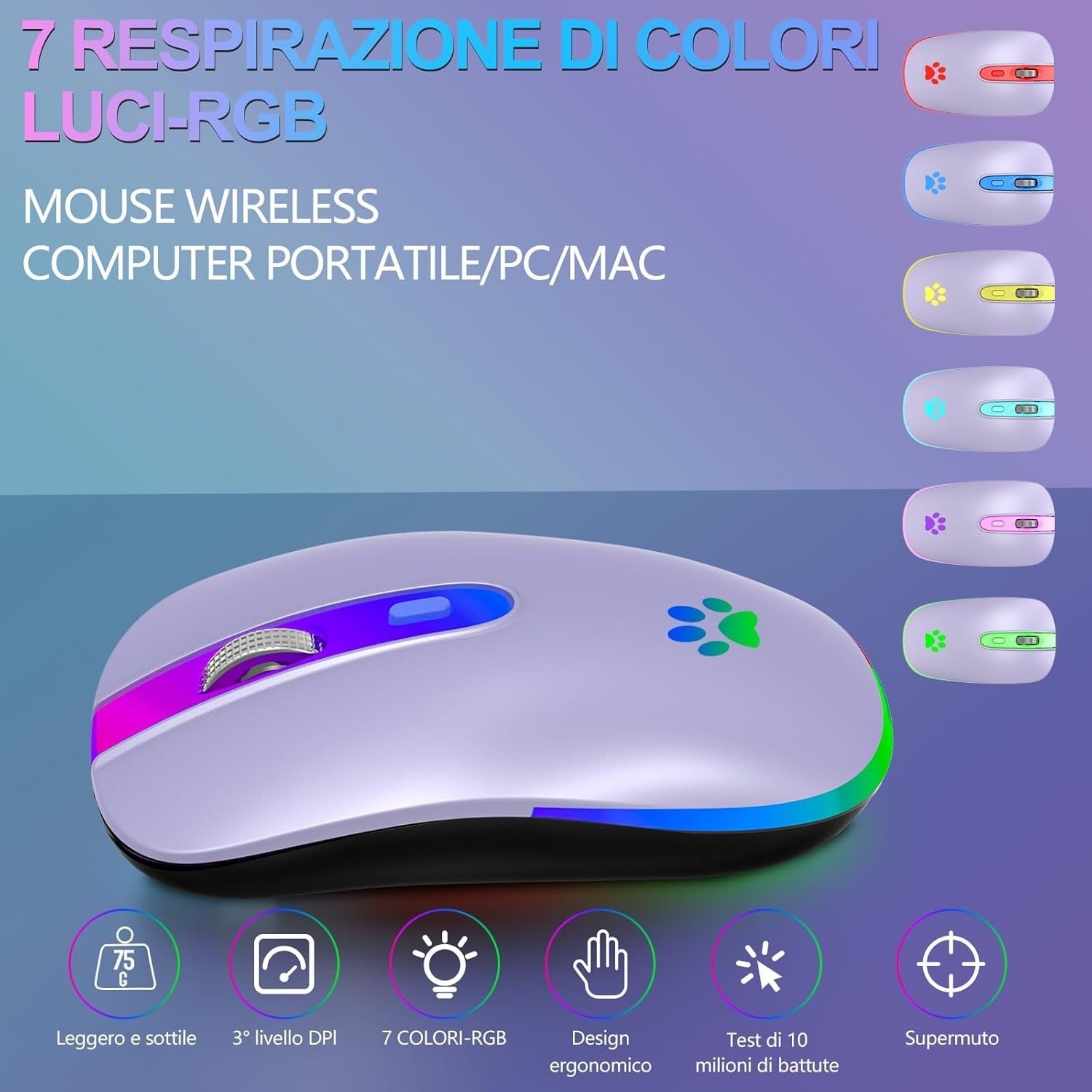 Rechargeable Wireless Mouse Bluetooth 2.4G 1600 DPI RGB
