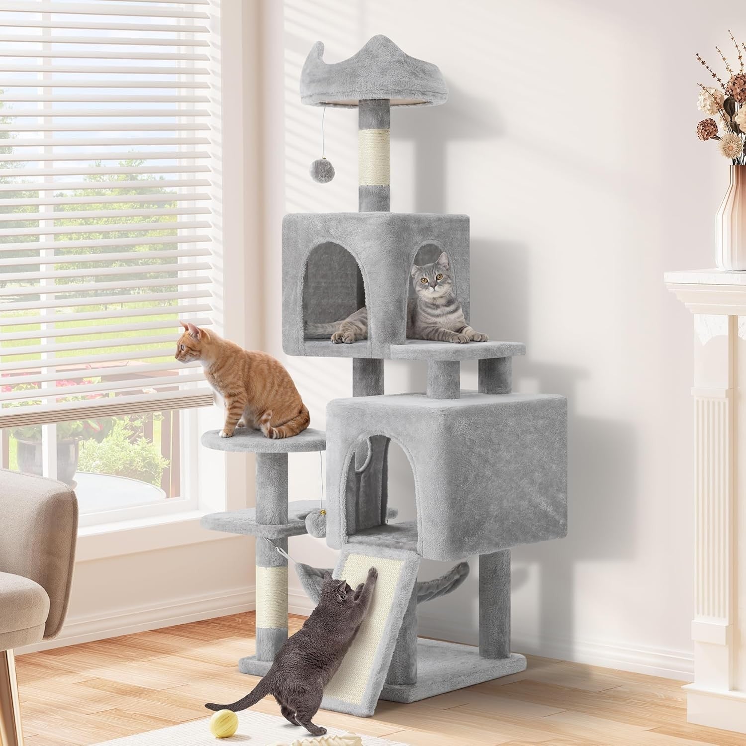 Large Cat Tree Tower 137cm Scratching Post Condo Hammock Multi-Level XL