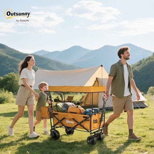 120L Folding Wagon Trolley Cart Canopy Adjustable Handles Outdoor