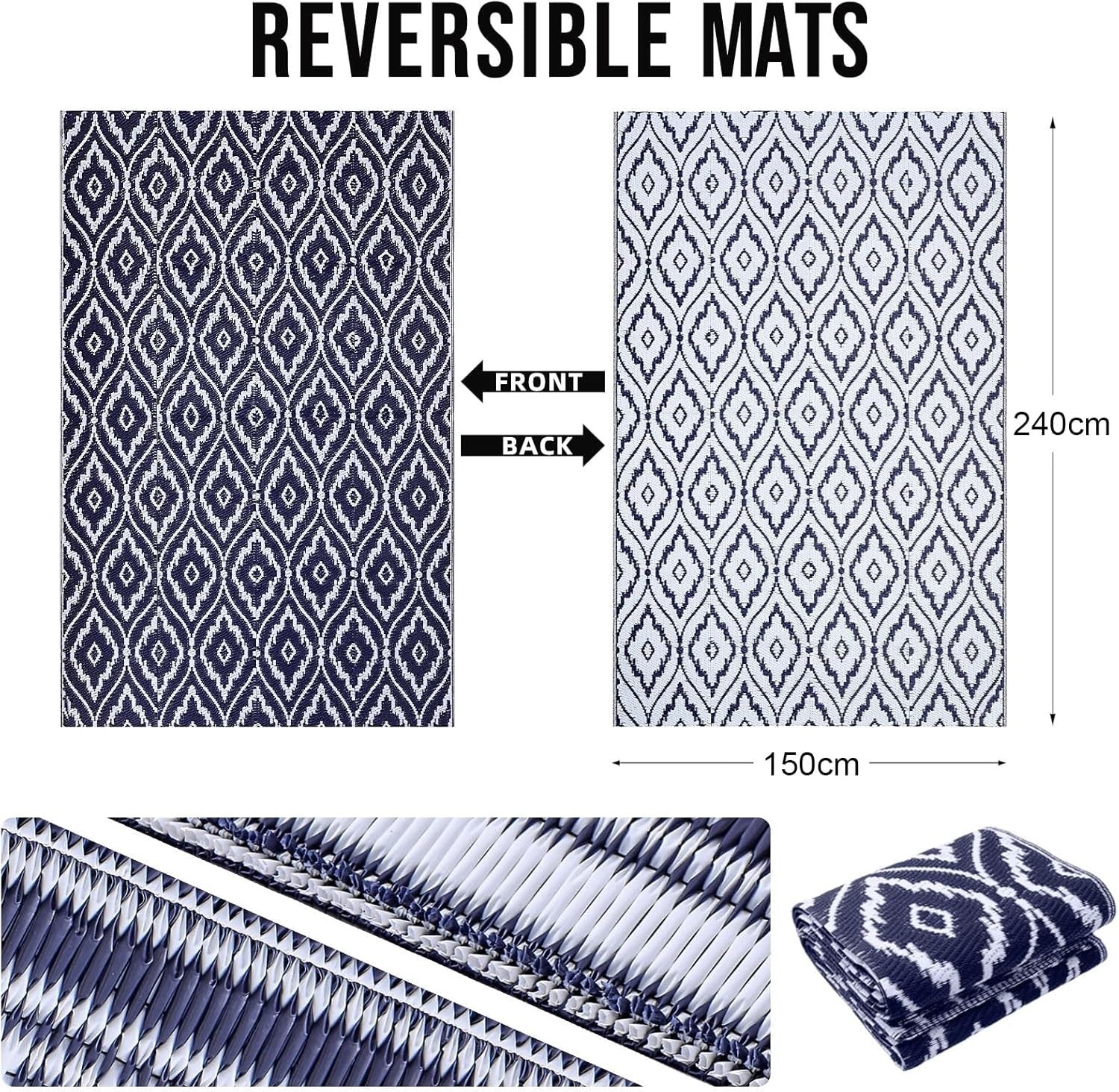 Waterproof Outdoor Patio Rug Reversible UV Resistant Garden Mat 150x240cm