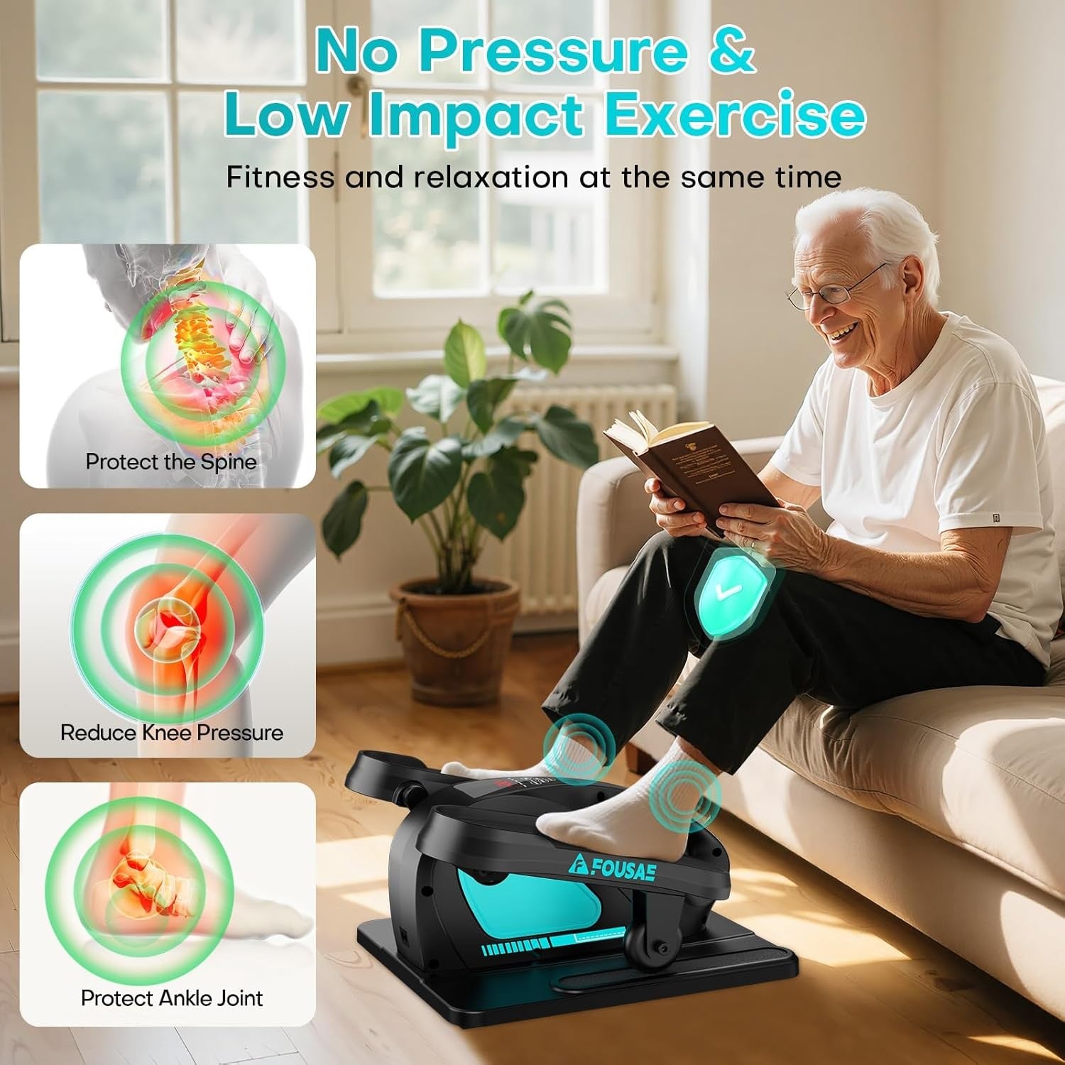 Under Desk Electric Elliptical Leg Exerciser Quiet Remote 15 Speed Pedal