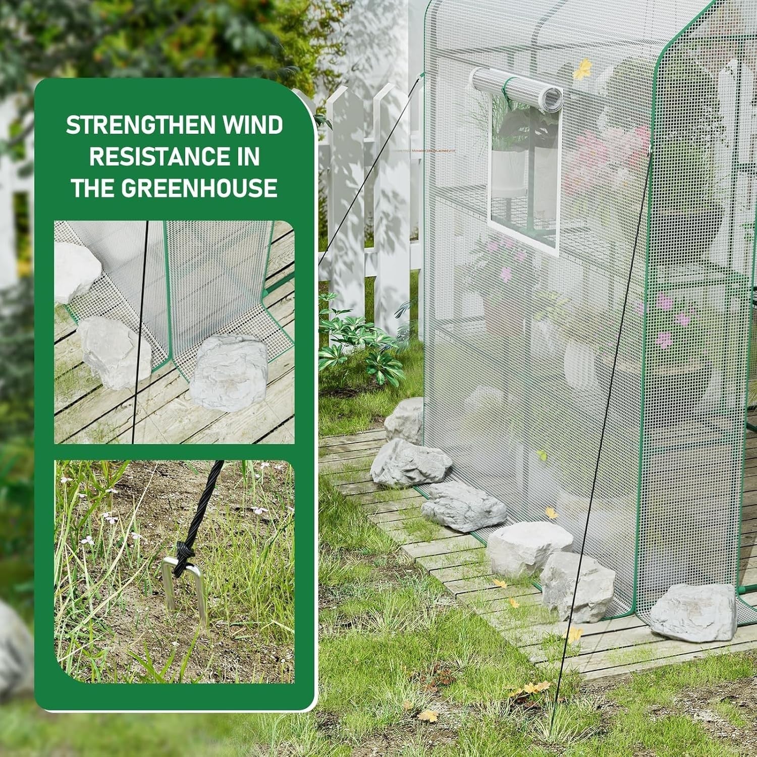 Heavy Duty Walk-In Greenhouse 2 Tier | Thicken PE Cover & Steel Frame | 57×57×77