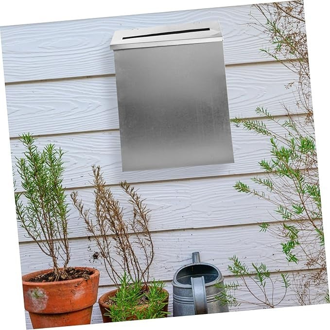 Wall Mounted Silver Mailbox Iron Retro Letter Box Outdoor Lockable Post Holder
