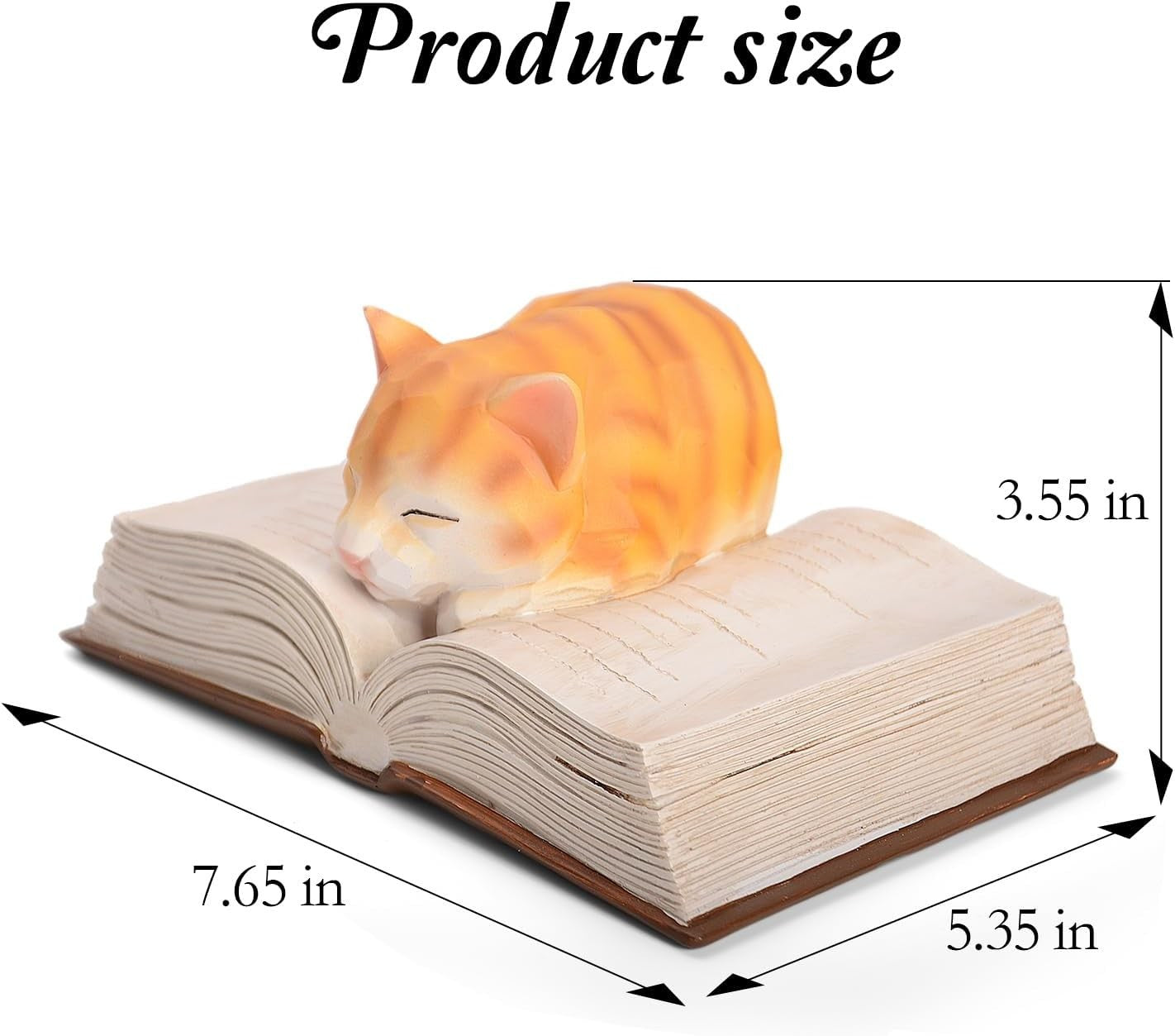 Sleeping Cat Ornament on Book with Bookmark Gift | Cute Cat Figurine Home Decor