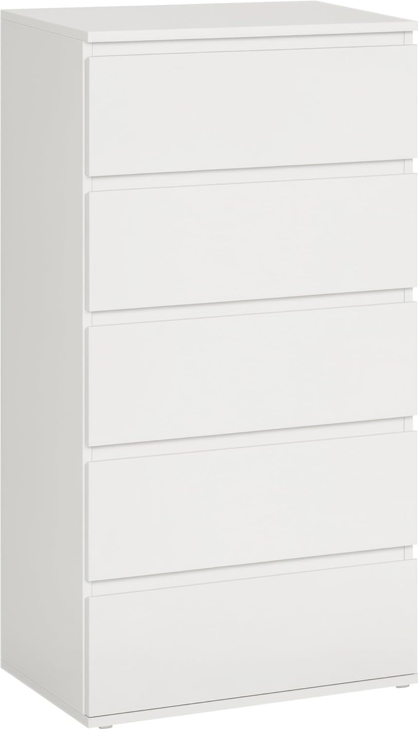 White 5 Drawer Chest Tall Slim Storage Cabinet Bedroom Hallway Unit