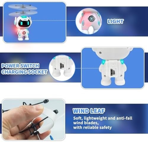 Hand Sensing Robot Drone Toy for Kids 3+ LED Helicopter Indoor/Outdoor