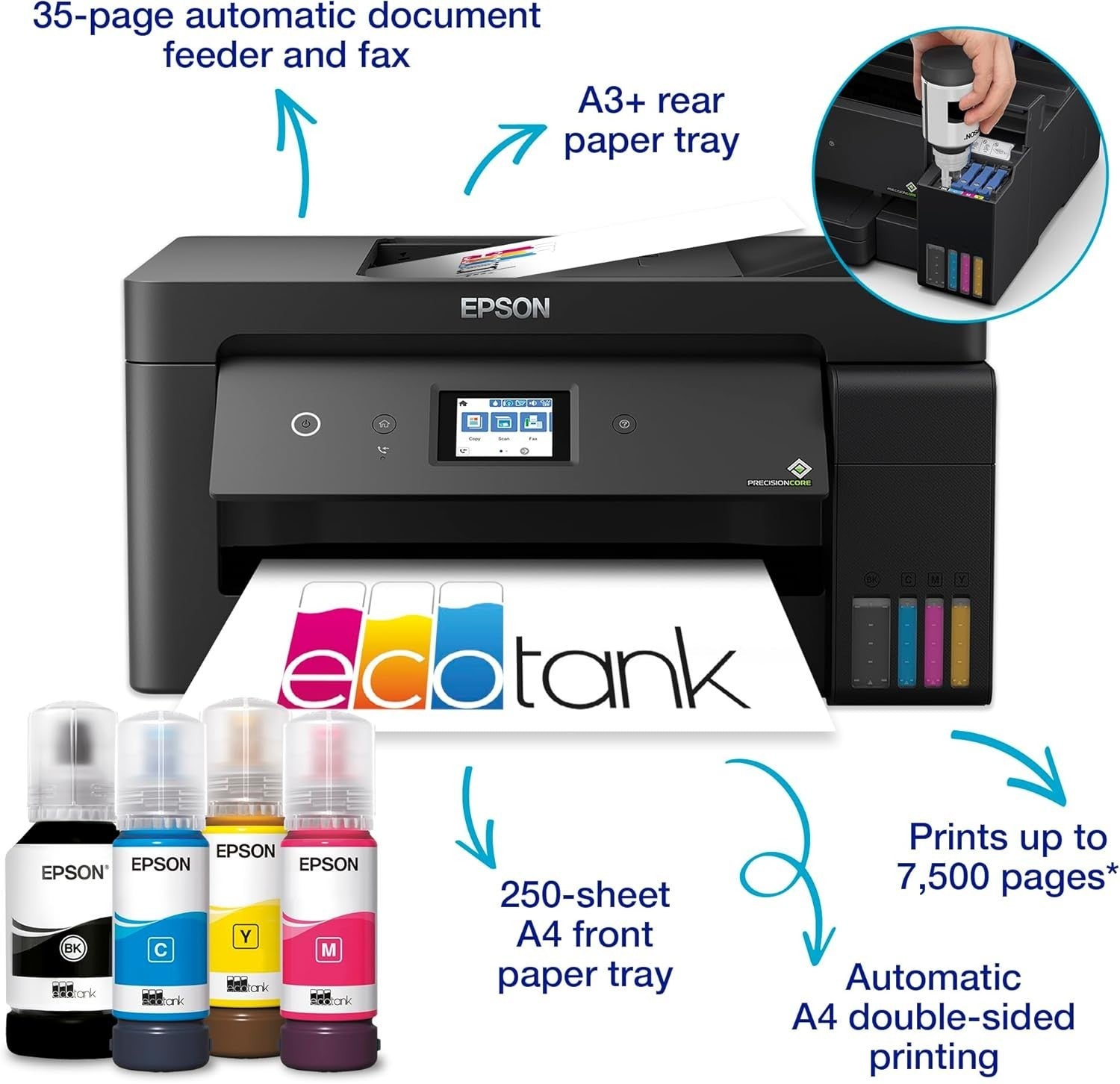A3 Wi-Fi Ink Tank Printer Black | Print Scan Copy | Low-Cost High Output