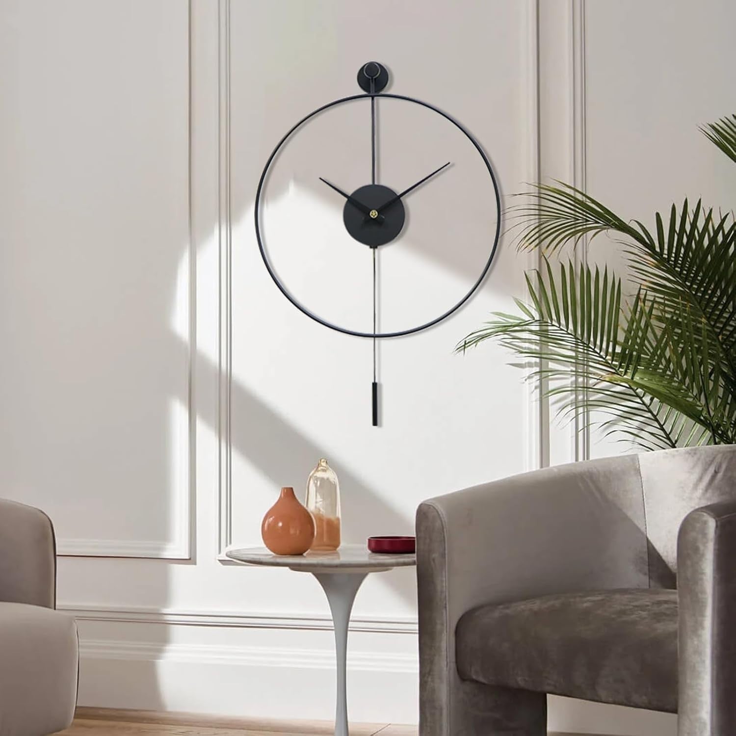 Large Modern Silent Wall Clock Metal Pendulum 20” Decor Lounge Office (S)