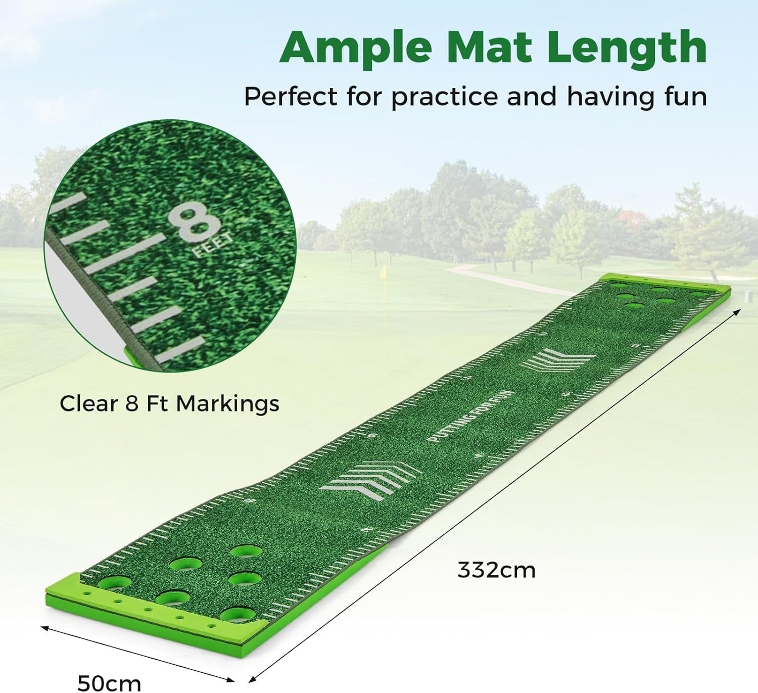 Golf Putting Green Mat 11FT Indoor Outdoor Practice Set Balls Putters Holes
