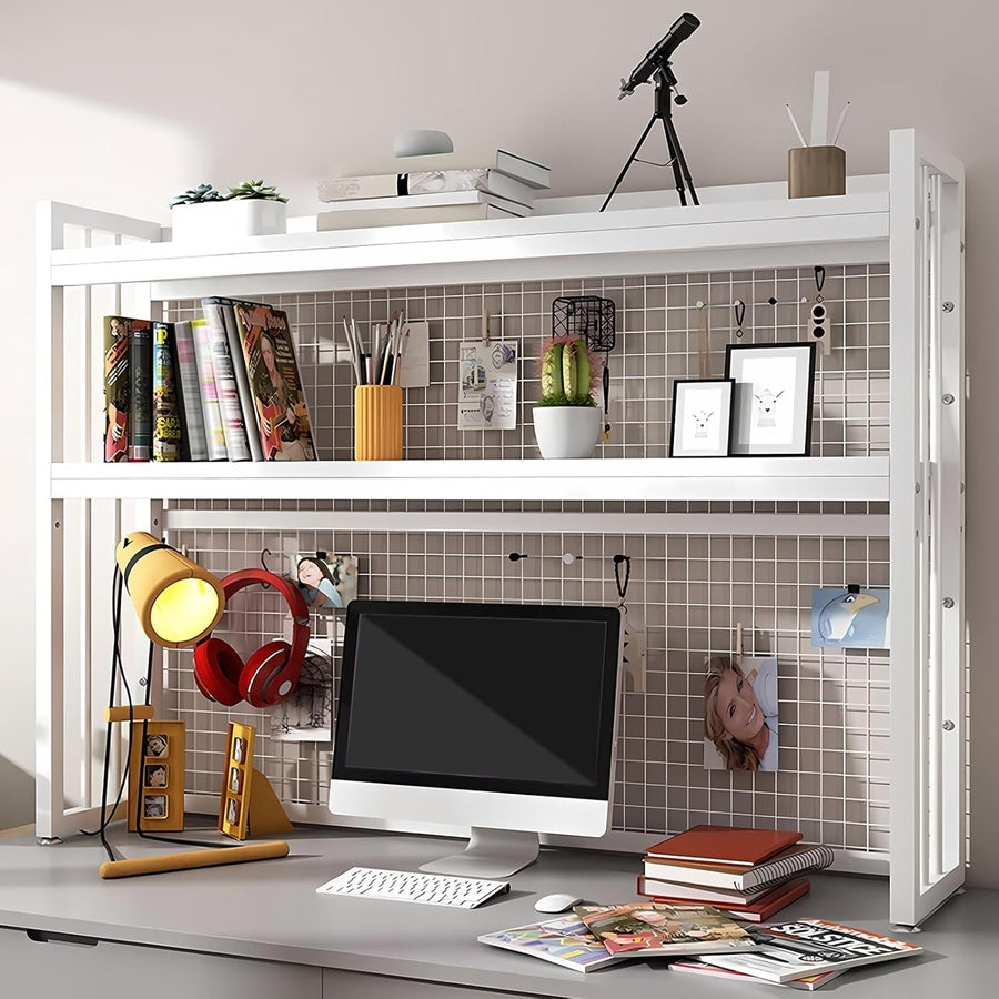 Adjustable 3-Tier Desktop Bookshelf Metal Wood Desk Hutch Storage Organizer 95cm